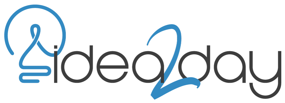 idea2day official iconic blue light bulb and text logo